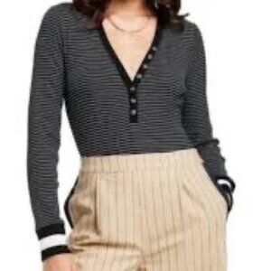 La Ligne Black/White Long Sleeve Striped Bodysuit